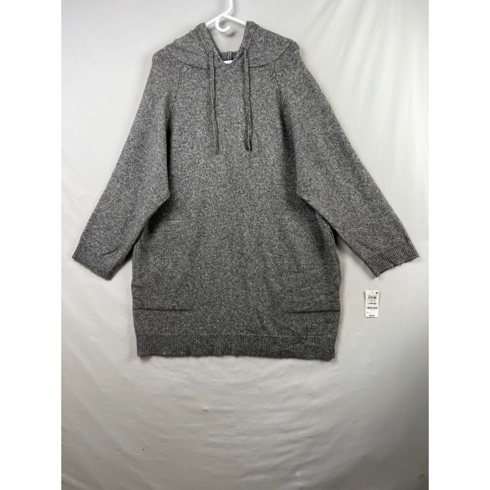 State of Day Hooded Sweater Robe Womens Large Pewter Heather Knit Pockets NEW